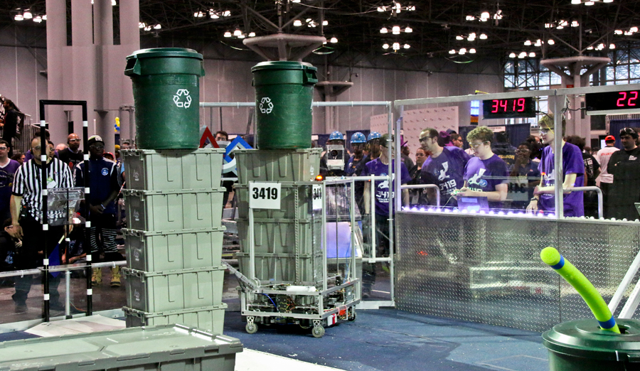 Our robot in play at the 2015 New York City Regional!